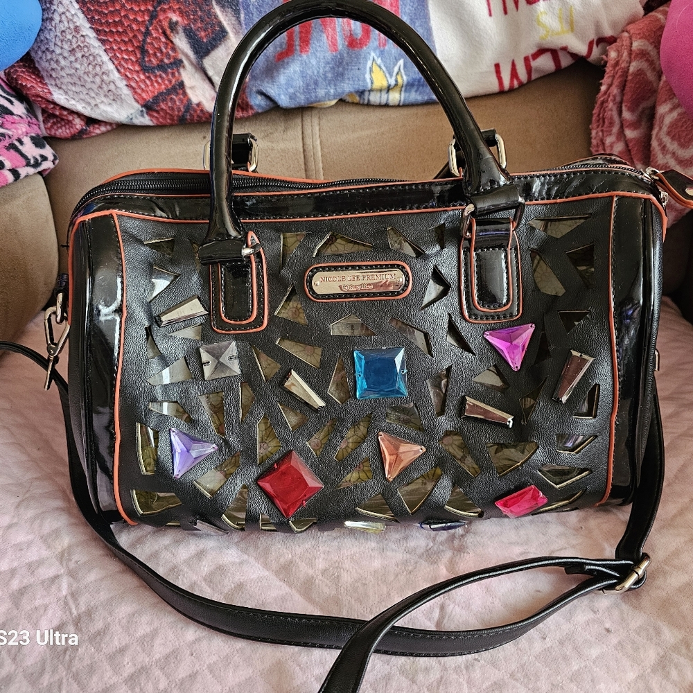Nicole Lee Premium by Suzy Han handbag, black, multicolor faux gems,